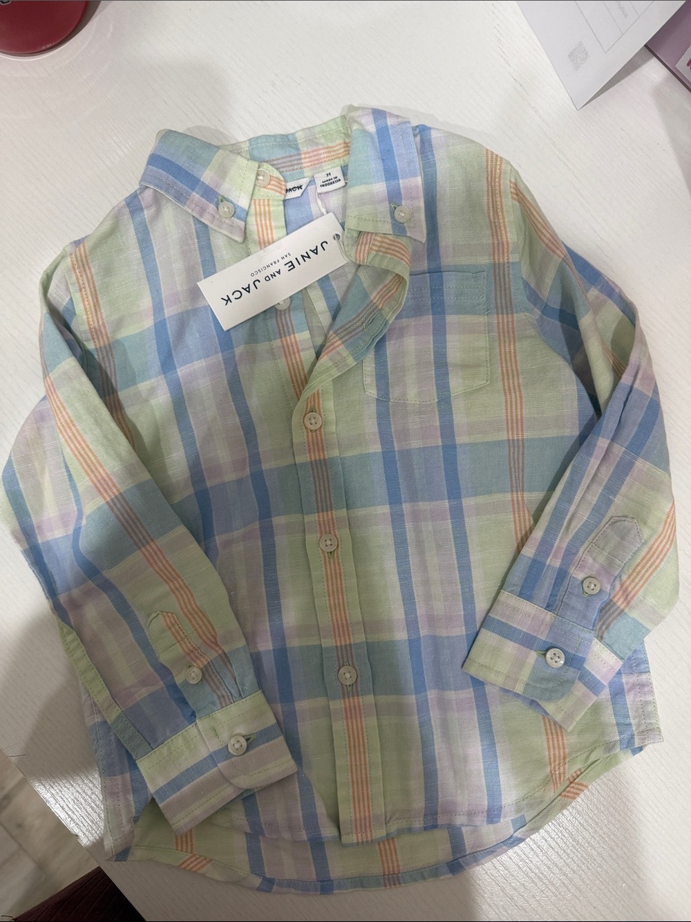 Janie and Jack Pastel Plaid Button-Down Shirt in Blue, Green, Peach